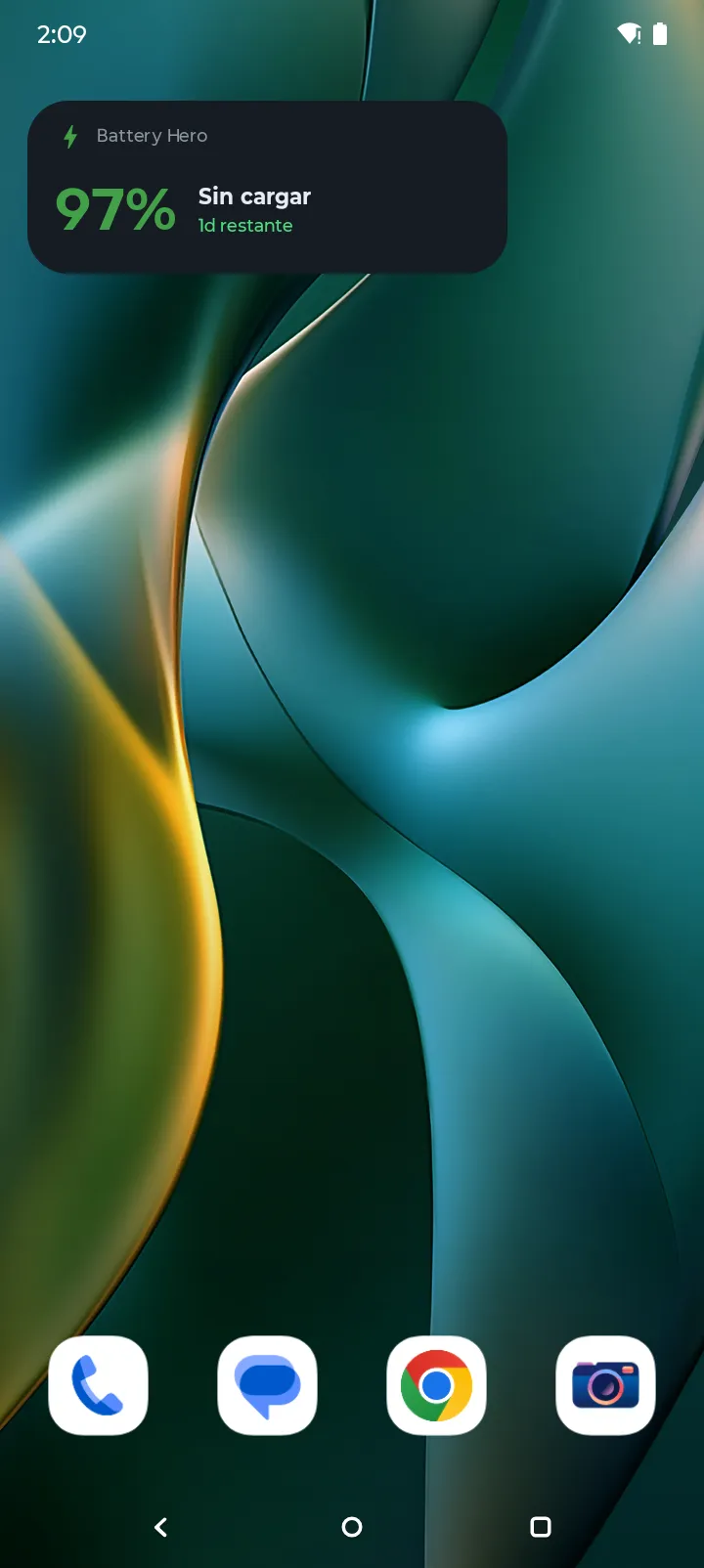 Widget de Battery Hero en la pantalla de inicio Android mostrando 97% y tiempo restante